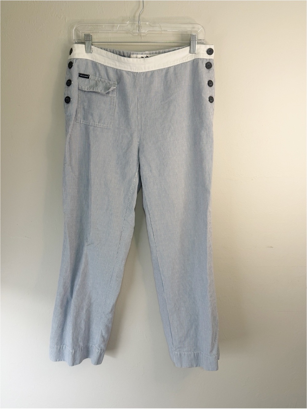 Vintage MÂT DE MISAINE Women’s Blue White Micro Stripe Sailor Nautical Pants 44